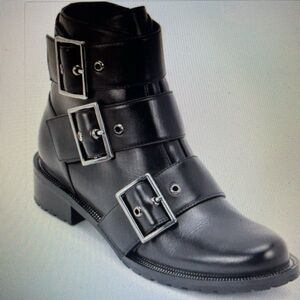 Blondo Camila Waterproof Black Leather Buckle Combat Moto Ankle Boots NWT